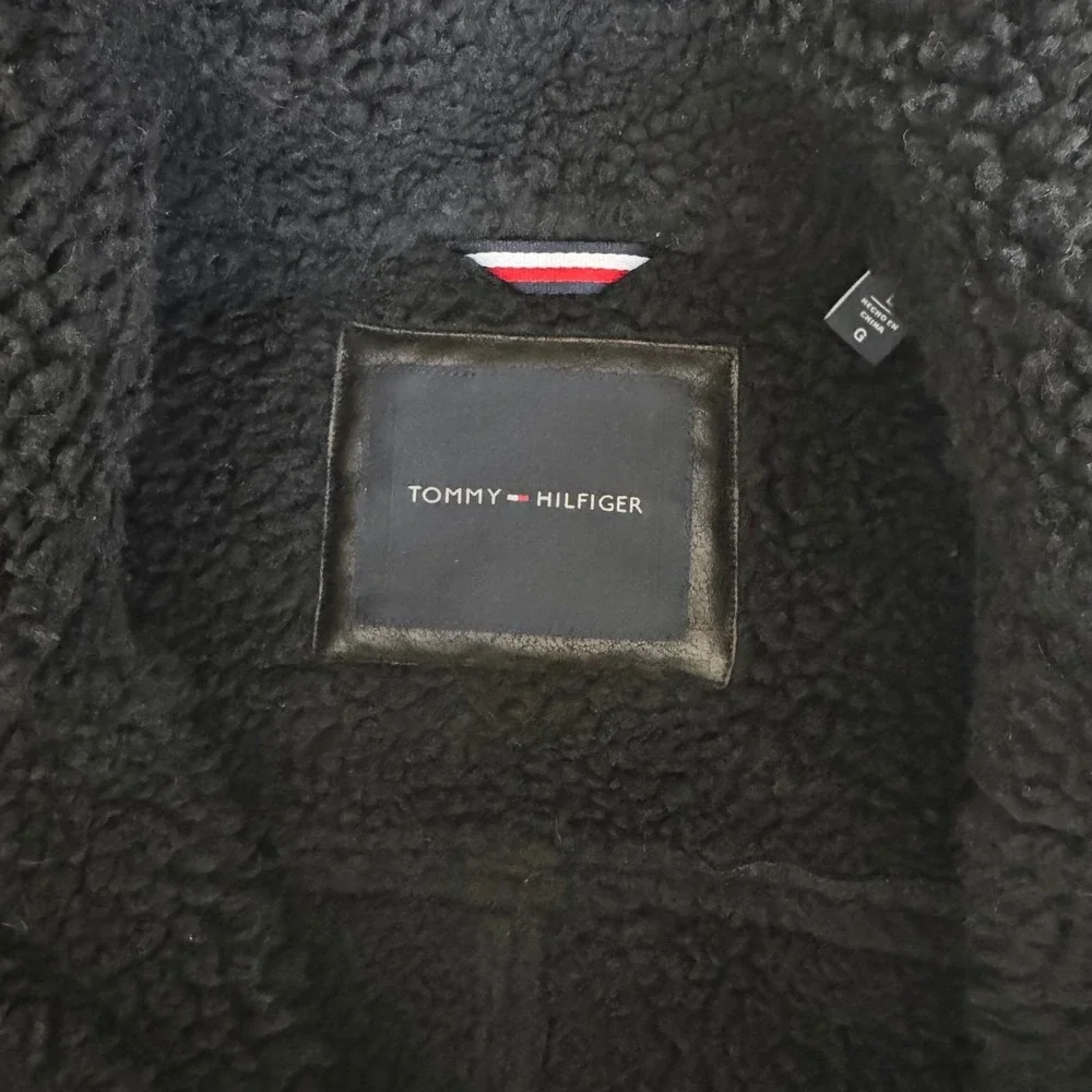 Tommy Hilfiger Men's Black‎ Faux Leather Shearling Lined Aviator Jacket Size L